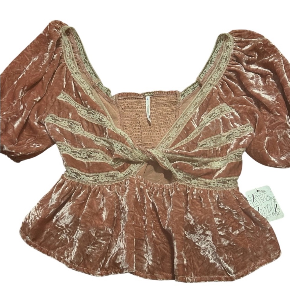 Free People Rust Velvet Blouse with Lace